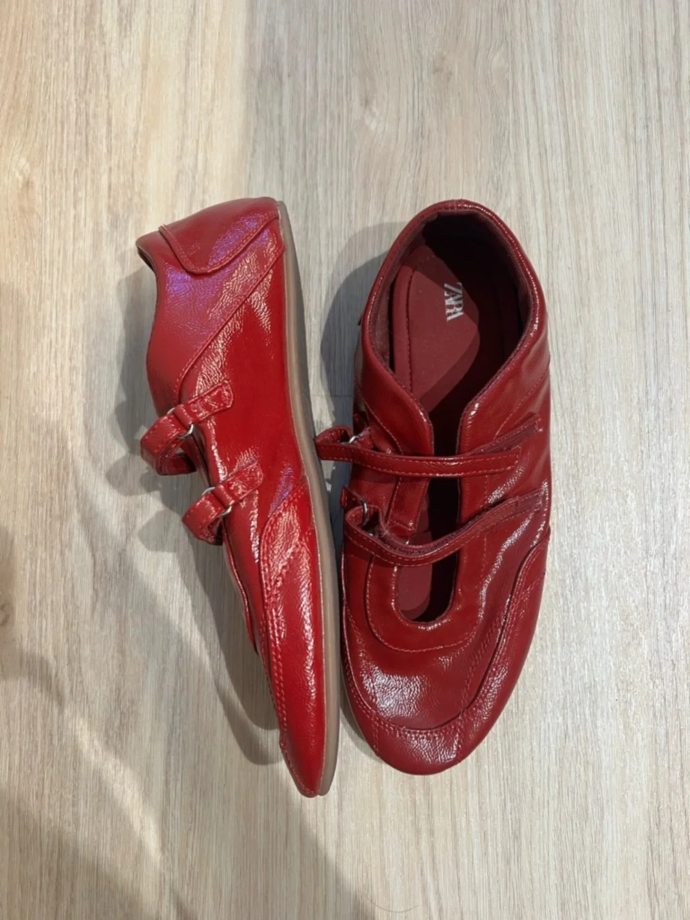 Zara Red Double-Strap Leather Mary Jane Flats - Picture 2 of 2